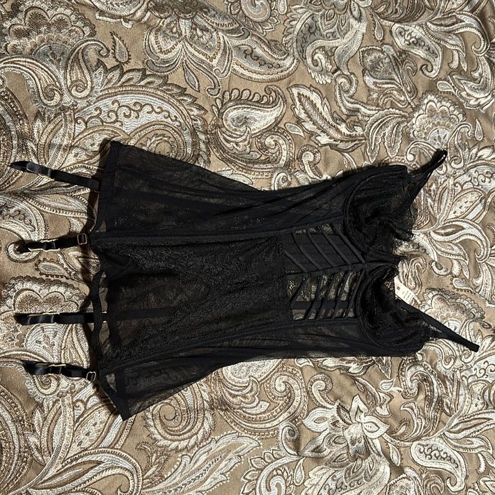 Black, lace Victoria’s Secret corset.